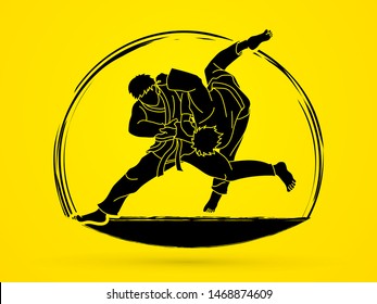 Judo sport action cartoon graphic vector.