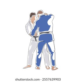 Judo sport, line art flat design isolated vector drawing illustration