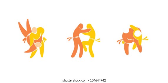 Judo wrestler icon on white background. Vector illustration.