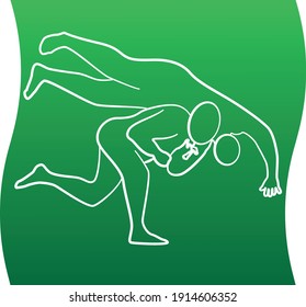 Judo wrestler line icon of a set on white background. Vector illustration. EPS 10