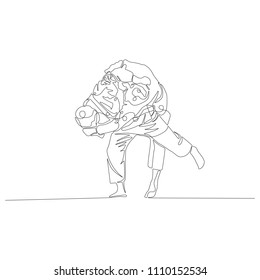 Judoka makes a shot through himself continuous line drawing. New minimalism.