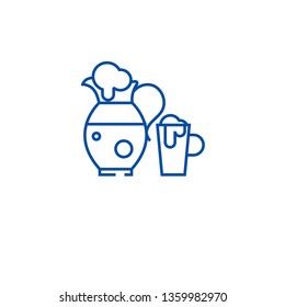 Jug with bear line icon concept. Jug with bear flat  vector symbol, sign, outline illustration.