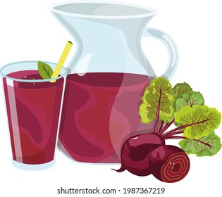 Jug With Beet Juice, Vitamin Drink, Beet Smoothie In A Jug And Glass, Juice With Beetroot