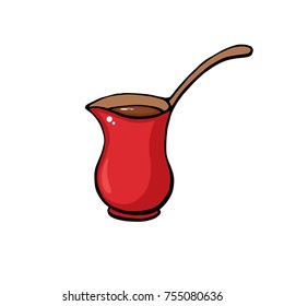 Jug of coffee isolated on white background. Hand draw illustration. Colorful design for your business.