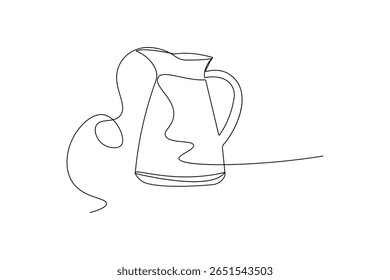 Jug continuous one line drawing in minimalist style isolated outline vector illustration on white background