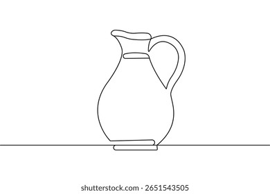 Jug continuous one line drawing in minimalist style isolated outline vector illustration on white background