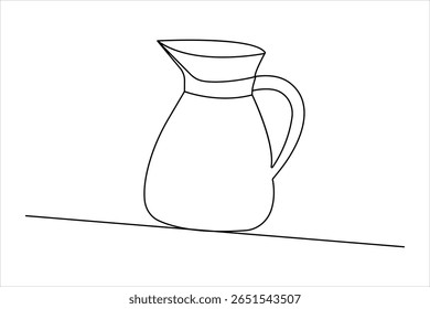 Jug continuous one line drawing in minimalist style isolated outline vector illustration on white background