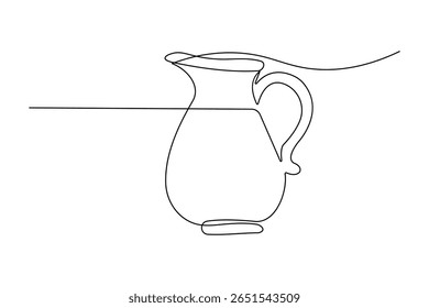 Jug continuous one line drawing in minimalist style isolated outline vector illustration on white background