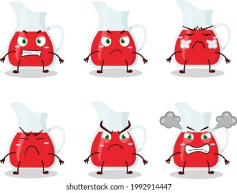 Jug of cranberry juice cartoon character with various angry expressions. Vector illustration