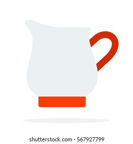 Jug of cream and milk vector flat material design object. Isolated illustration on white background.