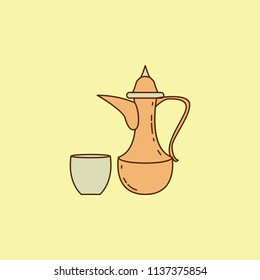 jug and cup colored field outline icon. Element of Arabian culture icon for mobile concept and web apps. Field outline jug and cup icon can used for web and mobile