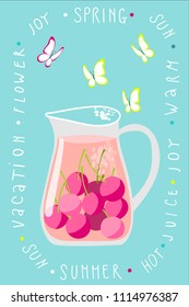 A jug with drink and berries. Vertical image for postcards, flyers, illustrations