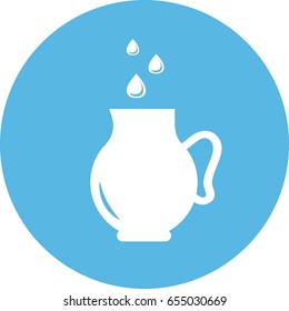 Jug with drops round icon. Silhouette of a jug with water