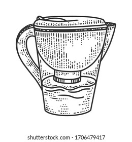 jug filter sketch engraving vector illustration. T-shirt apparel print design. Scratch board imitation. Black and white hand drawn image.