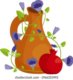 Jug with flowers and pomegranate