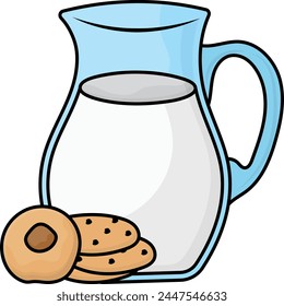 Jug of Fresh Milk with Biscuits Concept, Delicious homemade cookies paired with pitcher vector icon design, European breakfast symbol, Americans Morning Meal Sign,Restaurant cafe menu stock illus