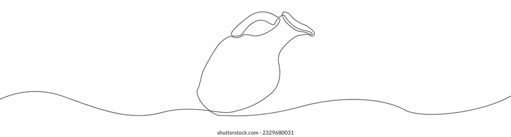 Jug-Glas-Symbol Linie kontinuierliche Zeichenkette Vektorgrafik. Eine Linie Jug, Milch, Saft, Weinsymbol Vektorhintergrund. Der Krug gießt Milch, Saft, Weinsymbol. Kontinuierliche Umrisslinie eines Jugs.