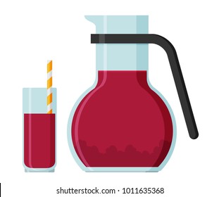 Jug and a glass of juice vector flat