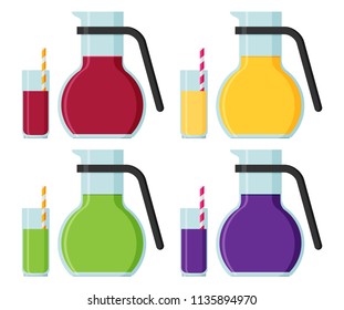 Jug and a glass of juice vector flat set