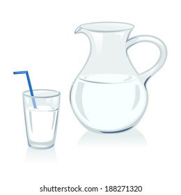 jug and glass with milk. vector illustration