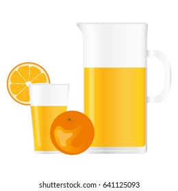 Jug and glass with orange juice. Flat design, vector illustration, vector.