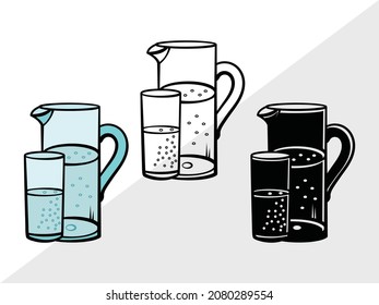 Jug With Glass, Jug, Printable Vector Illustration