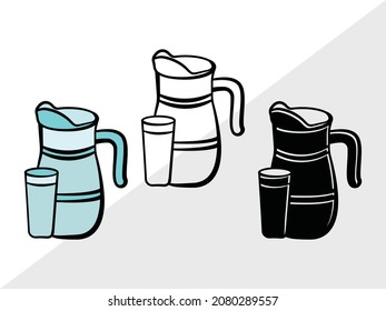 Jug With Glass, Jug, Printable Vector Illustration