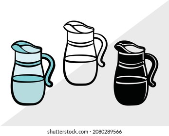 Jug With Glass, Jug, Printable Vector Illustration