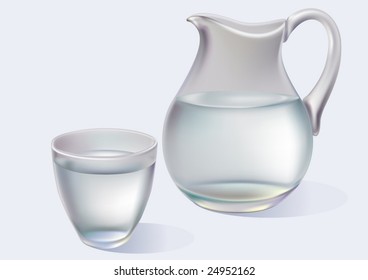 Jug and glass with pure water