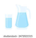 Jug and glass of water isolated on a white background. Flat vector illustration