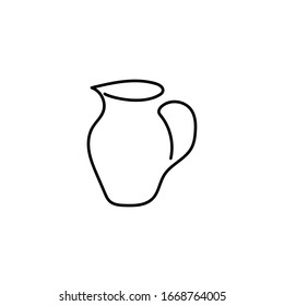 Una jarra con un asa , un ícono dibujado a mano. Una línea de arte para el diseño, logotipo. Cerámica, vajilla de cristal, jarrón, utensilios domésticos. Dibujo simple en blanco y negro aislado en blanco