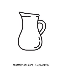 Jug with handle icon. Thin line art template for logo. Black and white simple illustration. Contour hand drawn isolated vector image on white background