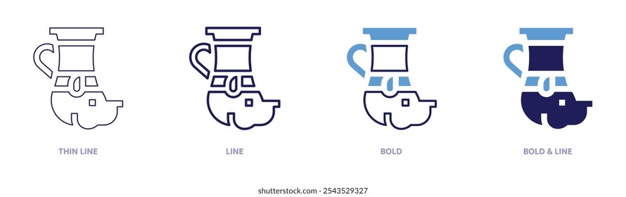 Jug icon in 4 different styles. Thin Line, Line, Bold, and Bold Line. Duotone style. Editable stroke.