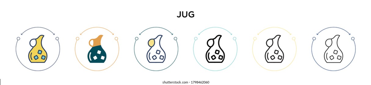 Jug icon in filled, thin line, outline and stroke style. Vector illustration of two colored and black jug vector icons designs can be used for mobile, ui, web