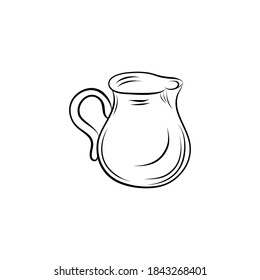 Jug Icon, hand draw, black line, jug with water or milk, vector illustration