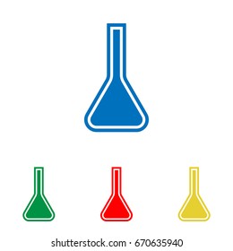 Jug icon illustration. Vector. Big blue flat icon with red, green and yellow small icons at white background. Isolated.