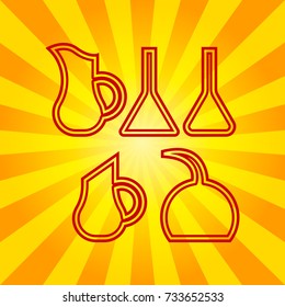 Jug icon illustration. Vector. Dark red linear icon on yellowish rays as background.