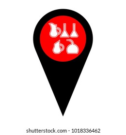 Jug icon illustration. Vector. Flat white icon in red circle at black marker on white background. Isolated.