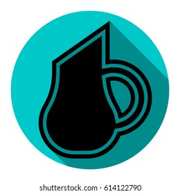 Jug icon illustration. Vector. Flat black icon with flat shadow on royal yellow circle with white background. Isolated.