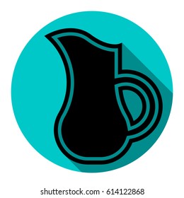 Jug icon illustration. Vector. Flat black icon with flat shadow on royal yellow circle with white background. Isolated.