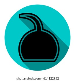 Jug icon illustration. Vector. Flat black icon with flat shadow on royal yellow circle with white background. Isolated.