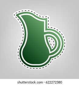Jug icon illustration. Vector. Green icon with outline for cutting out at gray background.