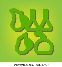 Jug icon illustration. Vector. Green line icon with brown shadow at green-yellow background.