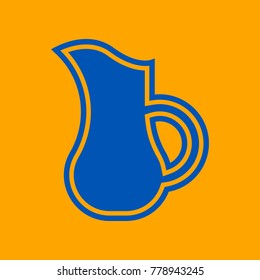 Jug icon illustration. Vector. Medium teal blue icon on orange background.
