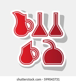 Jug icon illustration. Vector. New year reddish icon with outside stroke and gray shadow on light gray background.
