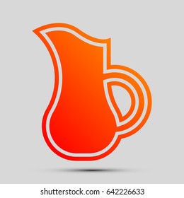 Jug icon illustration. Vector. Orange, red-yellow icon with shadow on gray background.