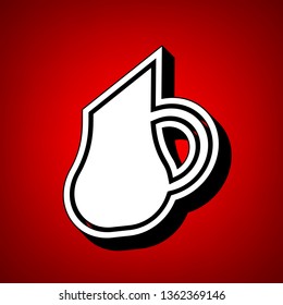 Jug icon illustration. Vector. Perspective view of white icon with black outline at reddish background.