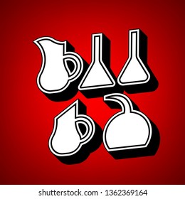 Jug icon illustration. Vector. Perspective view of white icon with black outline at reddish background.