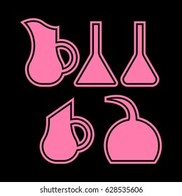Jug icon illustration. Vector. Pink icon on black background.