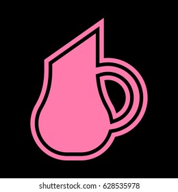 Jug icon illustration. Vector. Pink icon on black background.